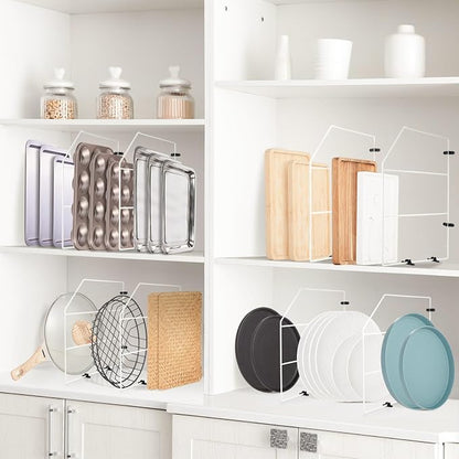 Blulu 4 Pcs Baking Sheet Organizer 18" x 20" Tray Dividers for Cabinets Kitchen Cabinet Dividers Vertical for Baking Sheets Chrome Pan Rack Storage Wires for Kitchen Cupboards(White)