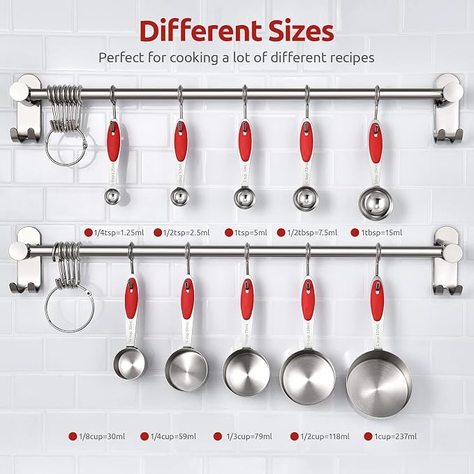 Measuring Cups and Spoons Set: U-Taste 18/8 Stainless Steel 10 Pieces Metal Stacking Kitchen Baking Cooking Food Measure Set 5 Cups 5 Spoons with Strengthened Weld Joints (Red Upgraded Version)