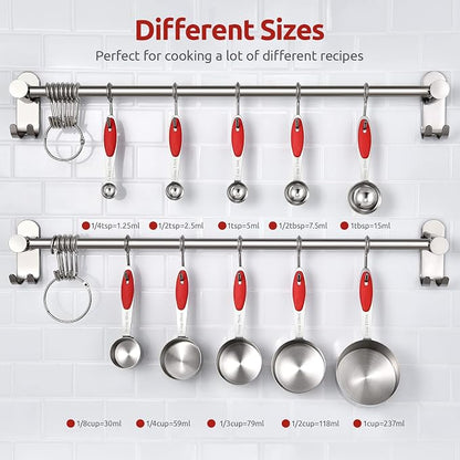 Measuring Cups and Spoons Set: U-Taste 18/8 Stainless Steel 10 Pieces Metal Stacking Kitchen Baking Cooking Food Measure Set 5 Cups 5 Spoons with Strengthened Weld Joints (Red Upgraded Version)