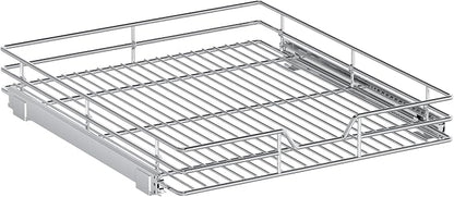 Pull Out Cabinet Organizer, 19.5" W x 21.5" D, Heavy Duty Chrome Slide Out Shelf for Base Cabinets, Sliding Wire Basket Drawer for Pantry Items, Bowls, Containers & Cleaning Supplies