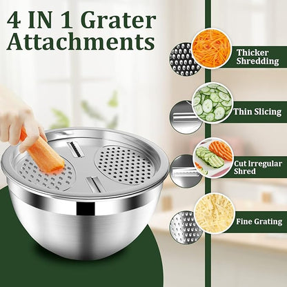 Nicdiet Mixing Bowls with Lids Set, 16PCS Stainless Steel Mixing Bowls,Nesting Storage Bowls for Kitchen with Mixing Bowl, Colander, Strainer & Grater, Metal Salad Bowl for Kitchen Gadgets, Black