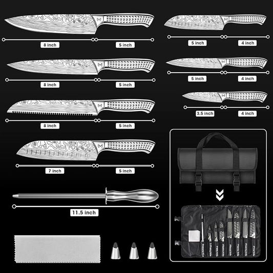 12PCS Portable Knife Set,High Carbon Stainless Steel Professional Kitchen Knife Set,Knife Sharpener With Knife Roll Bag,Suitable for Outdoor Travel,Camping,Barbecue