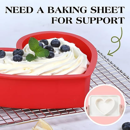 3 Pcs Silicone Heart Shaped Cake Pans 10 Inch 8 Inch 6 Inch Mini Small Large Heart Cake Pan Set Nonstick Silicone Heart Molds for Baking (Red)