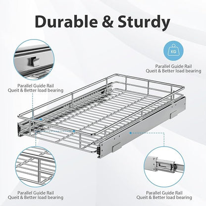 ZOINLIY Pull Out Cabinet Organizer, Versatile Slide Out Kitchen Organizers and Storage,Heavy Duty Drawer Cupboard Storage Basket, Smooth Sliding, Chrome Finish,11.8" W x 21" D