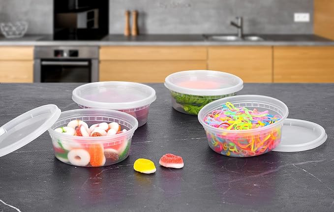 EDI [8 OZ, 25 Sets] Plastic Deli Food Storage Containers with Airtight Lids | Microwave-, Freezer-, Dishwasher-Safe | BPA Free | Heavy-Duty | Meal Prep | Leakproof | Recyclable