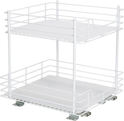 Household Essentials White Steel Two-Tier Pantry Organizer with Clean Lined Plastic Accents