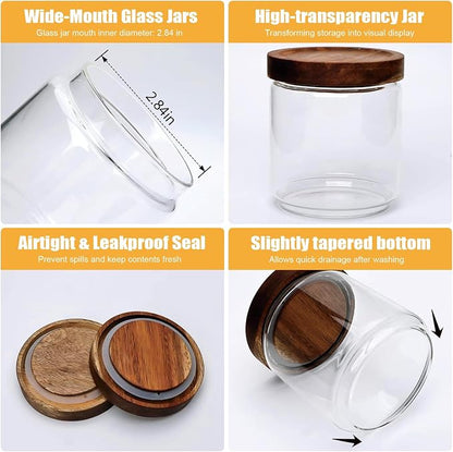 Flrolove Glass Canisters With Wooden Lids Kitchen Jars for Storage,Tea,Sugar and Coffee Container Set,Set of 5 Canisters for Candy, Cookie, Rice and Spice Jars
