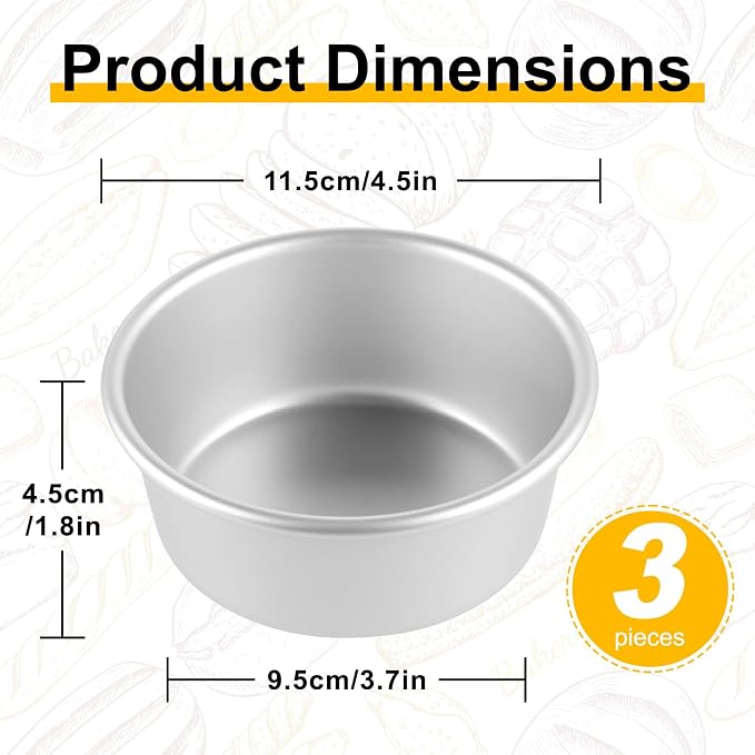 FrutPunch 4 Inch Cake Pan, Anodized Aluminum Baking Round Cake Pans Tins Bakeware, Mini Cake Pans for Birthday Wedding, Mirror Finish, Easy Releasing, Set of 3