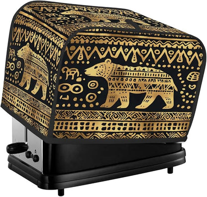 4 Slice Golden African Bear Toaster Cover Waterproof Dust Fingerprint Bread Machine Cover Washable Kitchen Appliance Protector For Home Kitchen Bakeware Table Decor Women Gifts