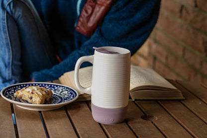 Ello Jane 18oz Ceramic Travel Mug with Handle, Splash-Resistant Slider Lid and Built-in Coaster, Perfect for Coffee and Tea, BPA Free, Dishwasher Safe, Gift for Him Her Birthday, Mauvewood