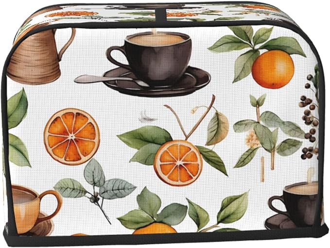 Orange Coffee 2 Slice Toaster Cover Wide Slot Dustproof Bread Maker Cover Fingerprint Protection Kitchen Appliance Cover Toaster Bag