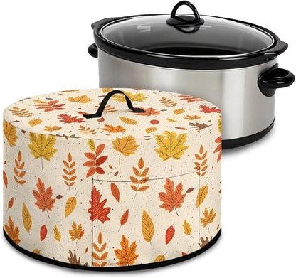 Autumn Leaves Slow Cooker Dust Cover Compatible with 6-8 qt Crock for Pot Small Kitchen Appliance Decor Dust Cover with A Top Handle and Pocket