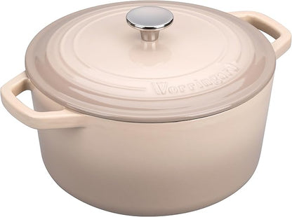 VORRINGARD Enameled Cast Iron Dutch Oven Pot with Lid, for Bread Baking, Round Bread Oven- include Sourdough Bread Baking Supplies Set, 4.5QT, Latte
