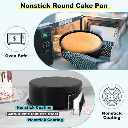 LIANYU 6 Inch Cake Pan Set of 3, Stainless Steel Round Smash Cake Baking Pans Tins, Bakeware for Birthday Wedding Party, Leak-proof & Nonstick, Dishwasher Safe, Black