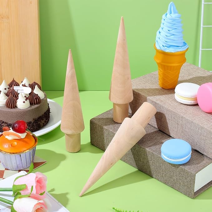 Gatuida 3-Piece Ice Cream Cone Mold Set Multi-Function Wooden Cone Roller for Waffle Cones Egg Rolls and Homemade Desserts Reusable Kitchen Baking Tool 7.08X1.57X1.57In