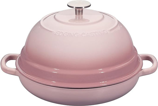 EDGING CASTING Enameled Cast Iron Dutch Oven Pot with Lid, Round Bread Oven for Homemade Sourdough Bread Baking, 6 Quart, Pink