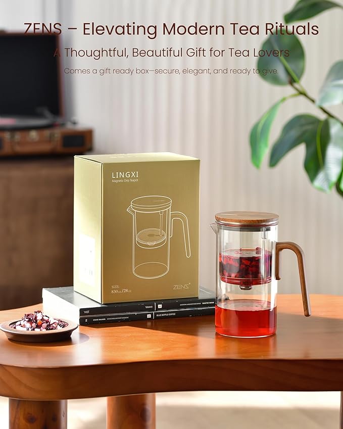 ZENS Magnetic Tea Pot, Enchanted Magic Glass Teapot with Infuser for Loose Leaf Tea Steeper, Mess-Free Magnetic Tea Maker Tea Diffusers for Herbal Tea Lovers Ideal Gifts, 28oz (830 ml)