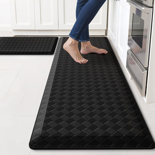 TranquilRelax 4/5 Inch Thick Anti-Fatigue Kitchen Mats 2Pcs, Cushioned Non-Slip Waterproof Sink & Stove Floor Mats, Comfortable Standing Rug Set for Kitchen, Laundry & Entryway Black