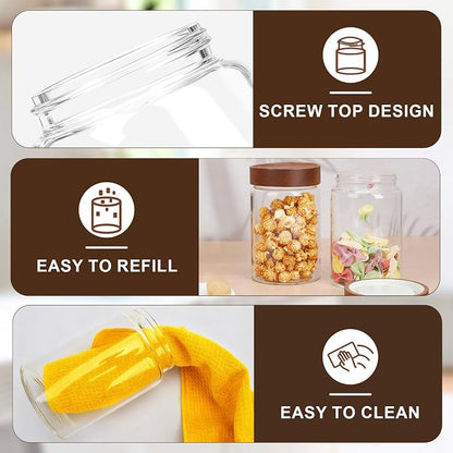 Glass Jar with Wood Lid, 4 Pack 29oz Glass Jars with Airtight Screw Lids, Wide Mouth Coffee and Sugar Containers, Clear Food Storage Canister for Flour, Tea, Oatmeal, Seasoning, Cookie, Candy