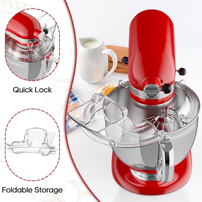 Pouring Shield for KitchenAid Mixer - Splash Guard for Kitchen Aid Stand Mixer Works with 4.5-5QT Tilt-Head Mixer Bowls (Stainless Steel/Glass/Ceramic/Wood), Kitchen Aid Accessories and Attachments