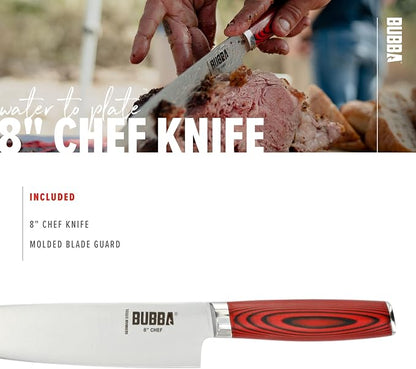 BUBBA Kitchen Series 8" Chef Knife, an all-purpose kitchen knife for Chopping, Mincing, Slicing and Dicing with a premium German Steel Blade for all your kitchen needs