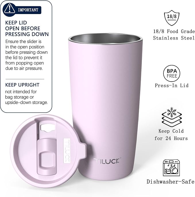 TILUCK 20 oz Insulated Tumbler with BPA-Free Lid, Stainless Steel Vacuum Travel Coffee Mug, Double Wall Coffee Tumbler（20oz，Matte LightPurple）