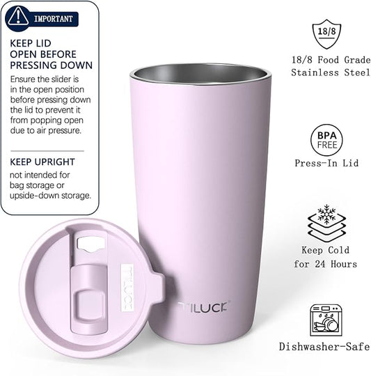 TILUCK 20 oz Insulated Tumbler with BPA-Free Lid, Stainless Steel Vacuum Travel Coffee Mug, Double Wall Coffee Tumbler（20oz，Matte LightPurple）