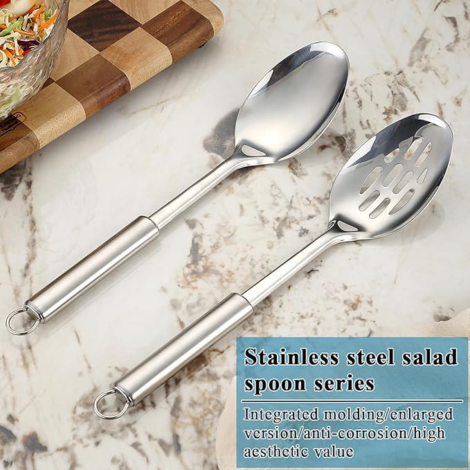 Cooking Spoons Set, ReaNea Stainless Steel Kitchen Solid Slotted Spoon, Cooking Utensils Set, Mixing, Serving, Stiring Large Spoons, Gifts for Home, Restaurant