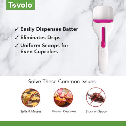 Tovolo Cupcake Scoop Batter Dispenser for Cupcakes Muffins Pancakes and Cookie Dough, Easy to Clean Batter Scoop Slide Dispenses Quicker for Even Size Baked Goods Kitchen Gadget, Fuchsia