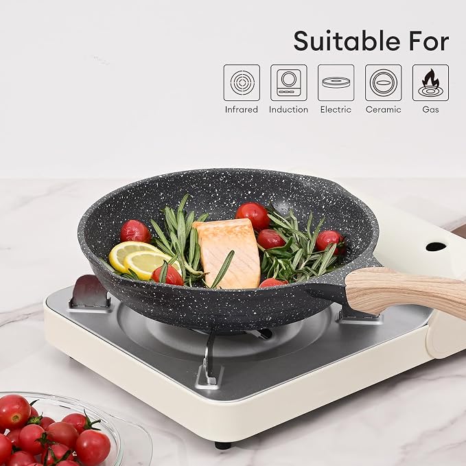 JEETEE Non Stick Frying Pan Set, Frying Pans Nonstick, Omelette Skillet with Soft Touch Handle, 3-Piece Cookware Set 8 Inch 9.5 Inch 11 Inch