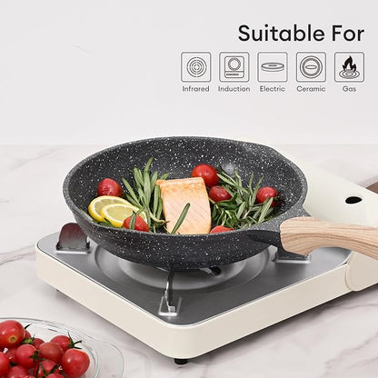 JEETEE Non Stick Frying Pan Set, Frying Pans Nonstick, Omelette Skillet with Soft Touch Handle, 3-Piece Cookware Set 8 Inch 9.5 Inch 11 Inch
