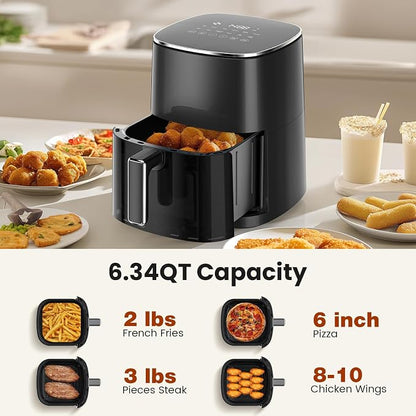 Air Fryer, 6QT Square Airfryer with Visual Window, 400°F Fast Heating Air Fryers Oven with Timer, Auto-Off, Non Toxic & Non Stick, Multiple 12 Modes for Roast, Bake, Dehydrate, Fry, Reheat