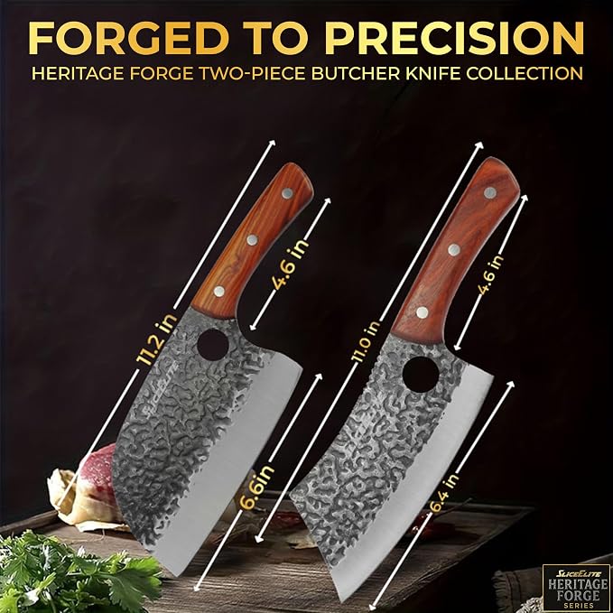 Hand-Forged Professional Butcher Knife (2 PC SET SERBIAN AND CHEF)
