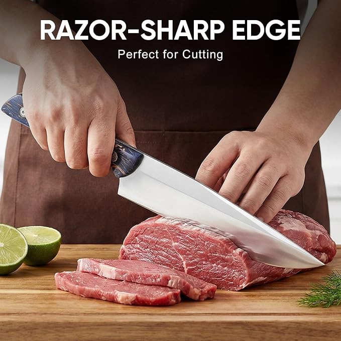 Topfeel Professional Chef Knives Set 3 pcs Sharp Knife -8" Chefs Knifes& 8" Kiritsuke Knife& 5" Utility Knife, German Stainless Steel Chef Knives Set for Kitchen Home Gift