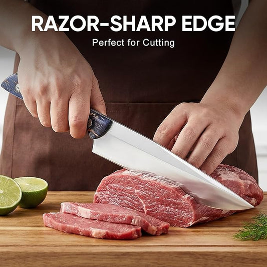 Topfeel Professional Chef Knives Set 3 pcs Sharp Knife -8" Chefs Knifes& 8" Kiritsuke Knife& 5" Utility Knife, German Stainless Steel Chef Knives Set for Kitchen Home Gift