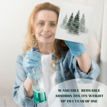 Christmas Pine Tree Winter Swedish Dishcloths for Kitchen, Swedish Dish Cloths for Christmas Tree, Papaya Reusable Paper Towels, 4 Pack Dish Towels for kitchen, Reusable Paper Towels Washable
