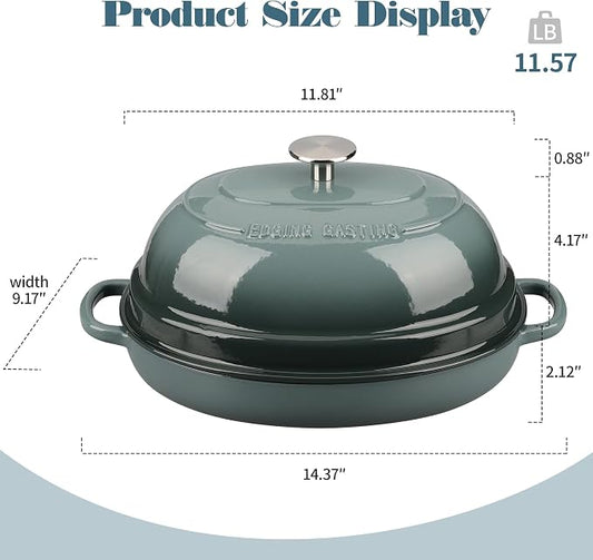 EDGING CASTING Enameled Oval Cast Iron Dutch Oven Pot with Lid, Bread Dutch Oven for Sourdough Bread Baking, Dutch Oven Bread, Bread Oven, 6QT, Slateblue