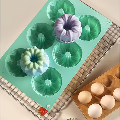 3pcs Mini Fluted Cake Pan,6-Cavity Fluted Tube Cake Pan,Silicone Cupcake Molds for Baking, No-nstick Cupcakes Mold for chocolate/Brownies/Jello