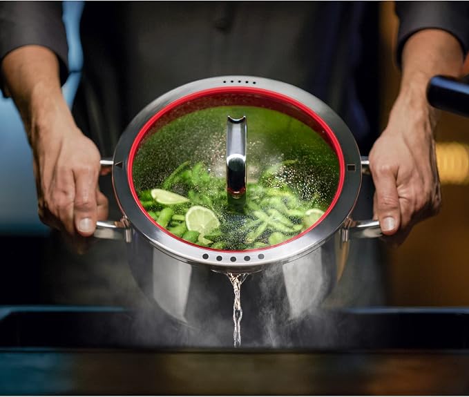 WMF Function 4 Induction Saucepans Set of 4 Polished Cromargan Stainless Steel Glass Lid with 4 Pouring Functions Induction Pots Internal Scale