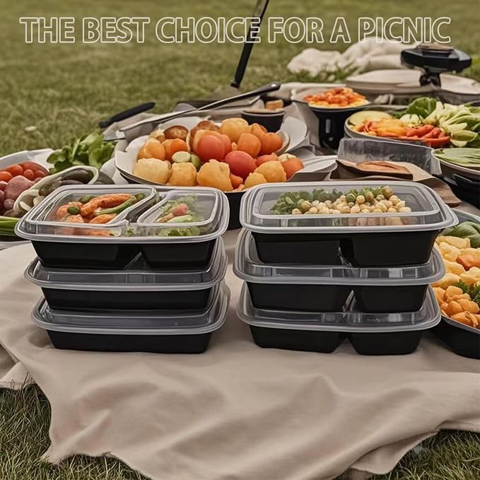 60 Packs 28 oz， 2-Compartment Meal Prep Containers Disposable,take out plastic food storage, Plastic Take Out Containers, to go food containers, lunch containers,Microwaving, And Freezing.