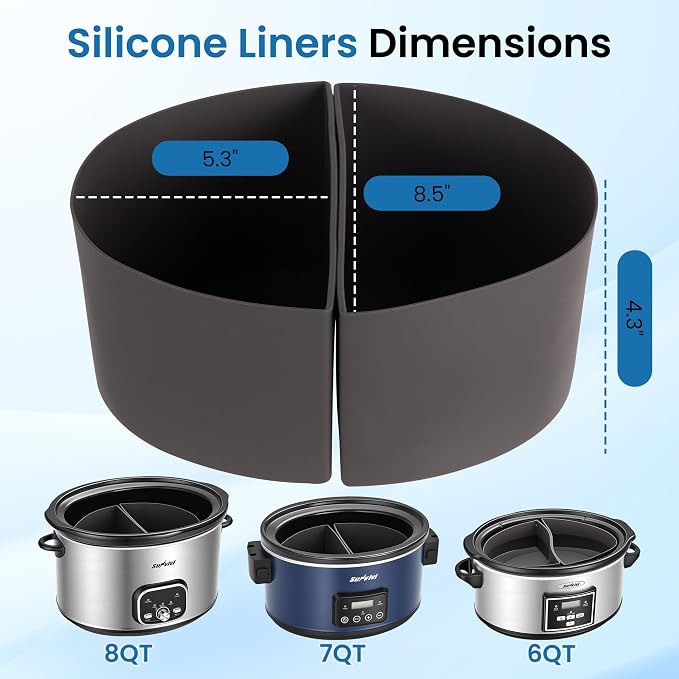 Slow Cooker Silicone Liners, Reusable 2 in 1 Crock Pot Divider Insert for 6QT Oval Crock Pots, Cooking Accessories Bpa Free, Dishwasher Safe