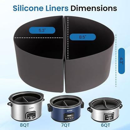 Slow Cooker Silicone Liners, Reusable 2 in 1 Crock Pot Divider Insert for 6QT Oval Crock Pots, Cooking Accessories Bpa Free, Dishwasher Safe