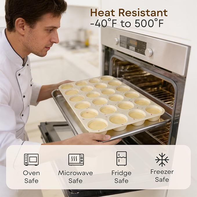 Silicone Muffin Pans for Baking Nonstick 2 Pcs, 24 Cup Mini Cupcake Pan, Food-Grade Silicone Baking Molds for Cupcakes, Freezer, White