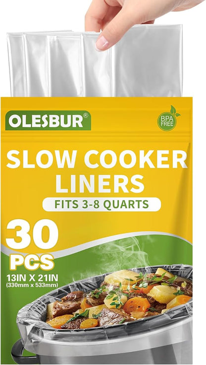 OLESBUR 30 Count Slow Cooker Liners, 13"x21", Fits 3-8 Quarts, Disposable Pot Liners Compatible with Crockpot, Oval Large Size, BPA-Free Cooking Bags, Kitchen Accessories, Cook with Ease
