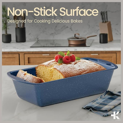 Nonstick Loaf Pan Set Pack of 1, Carbon Steel 11" Large Baking Bread Pan, Oven Safe Up to 450°F, PFOA, PFOS, PTFE Free, Space Saving Stackable Design, Stain Resistant, Dishwasher Friendly, Blue Marble