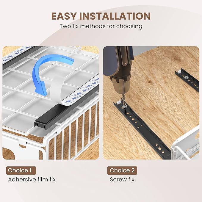 2 Pack Pull Out Cabinet Organizer, Heavy Duty Slide Out Drawer with No Drill Adhesive or Screw Mount, Carbon Steel Roll Out Shelf for Kitchen Cabinet, Pantry & Bathroom Storage