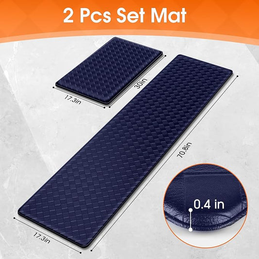 TranquilRelax 2-Piece Anti-Fatigue Kitchen Mats, Cushioned Non-Slip Waterproof Sink & Stove Floor Mats, Comfortable Standing Rug Set for Kitchen, Laundry & Entryway, Blue
