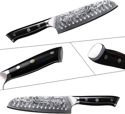 TURWHO Professional Santoku Knife 7 inch - Classic Damascus pattern Japanese VG-10 Steel Chef Knife