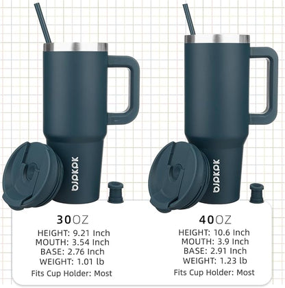 BJPKPK 40oz Stainless Steel Insulated Tumbler With Handle And Lid Straw Travel Coffee Mug Thermal Cup,Navy Blue