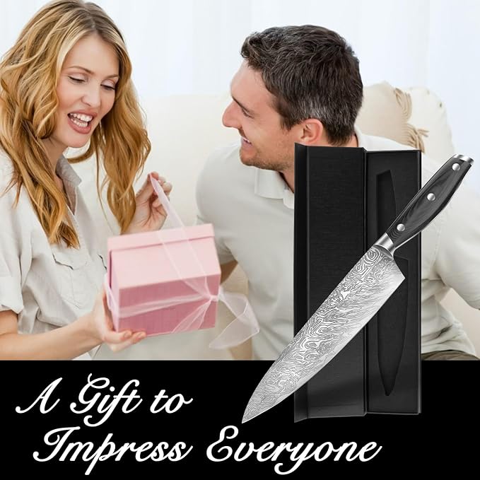 Chef Knife,Super Sharp Professional Kitchen Knife,Ultimate 8 Inch Chef's Knife with Ergonomic Handle, Gift Box for Family & Restaurant (silver)